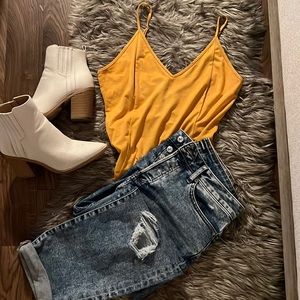 Suede like mustard cami Bodysuit